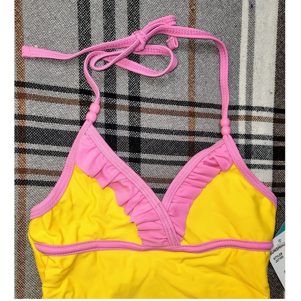 Girls One Piece Halter Bathing Suit, Sunshine Zone - Picture 4 of 5